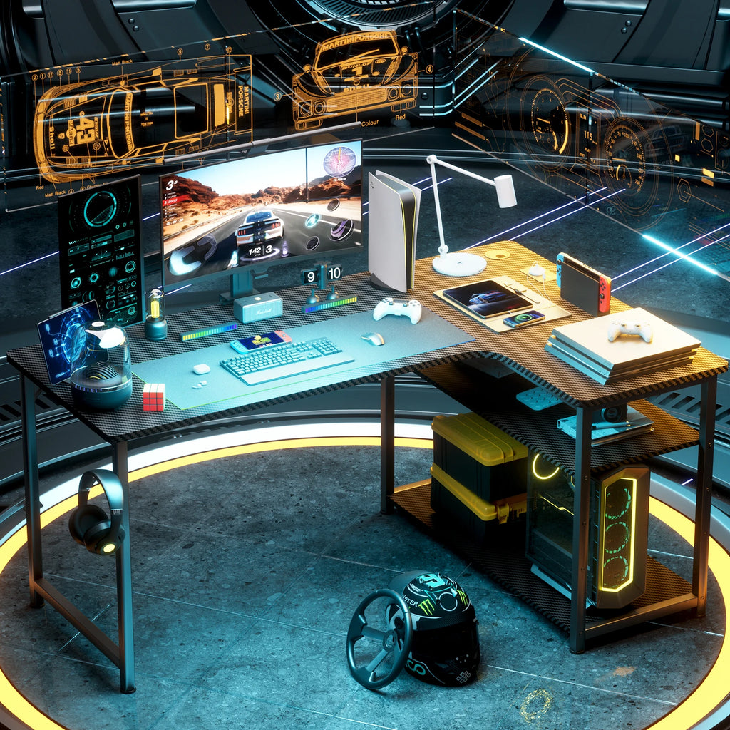 bureau d'angle avec port de charge USB et prise