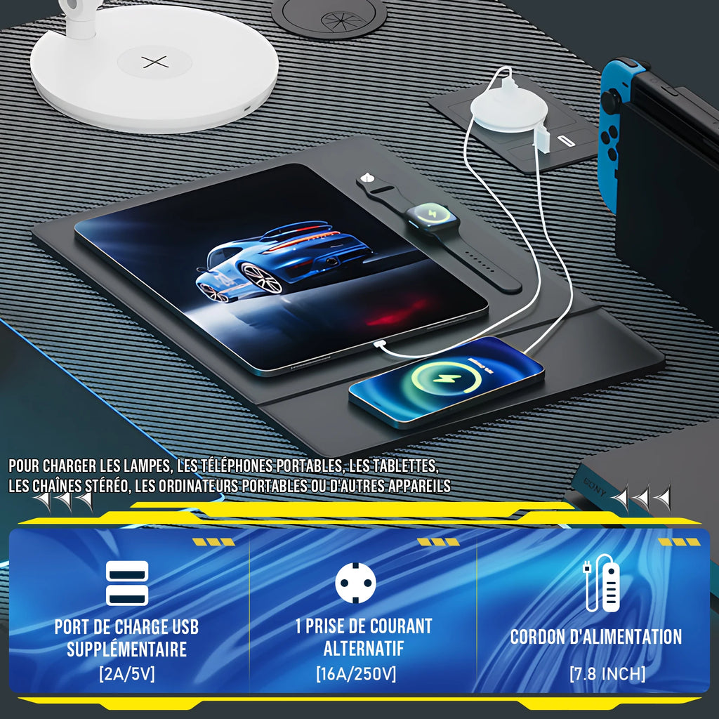 bureau d'angle avec port de charge USB et prise