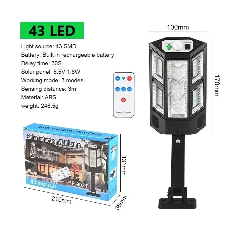 Lampe solaire d'extérieur à LED 9 900 lm avec détecteur de mouvement