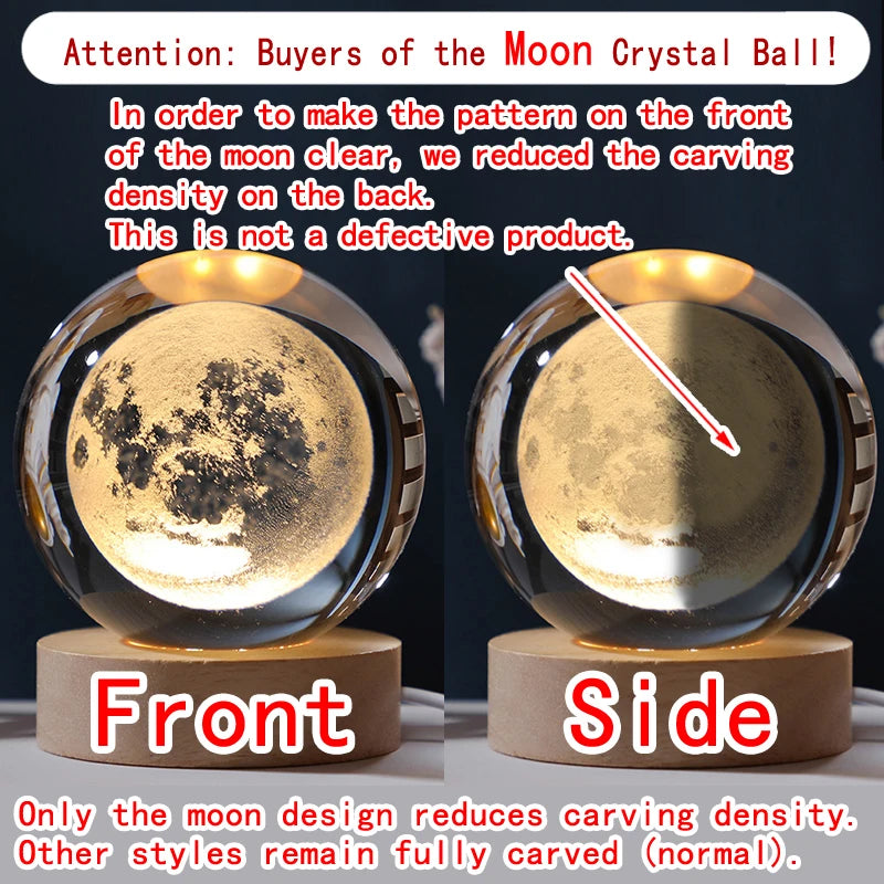 Lampe de chevet LED 3D boule de cristal unique