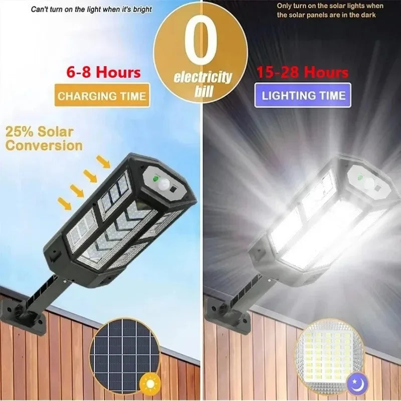 Lampe solaire d'extérieur à LED 9 900 lm avec détecteur de mouvement