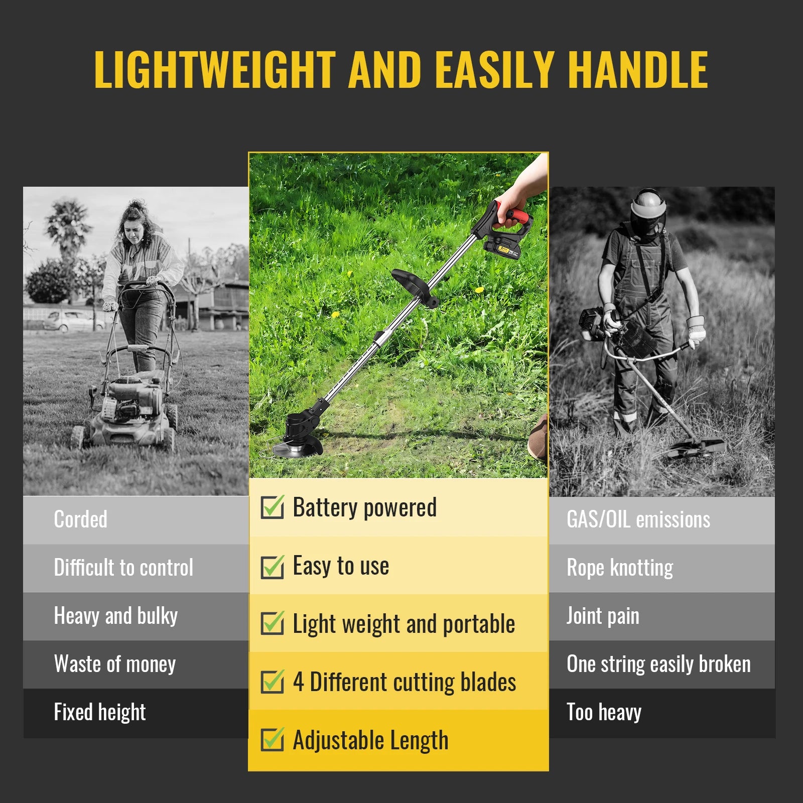 CONENTOOL Débroussailleuse électrique sans fil 21 V